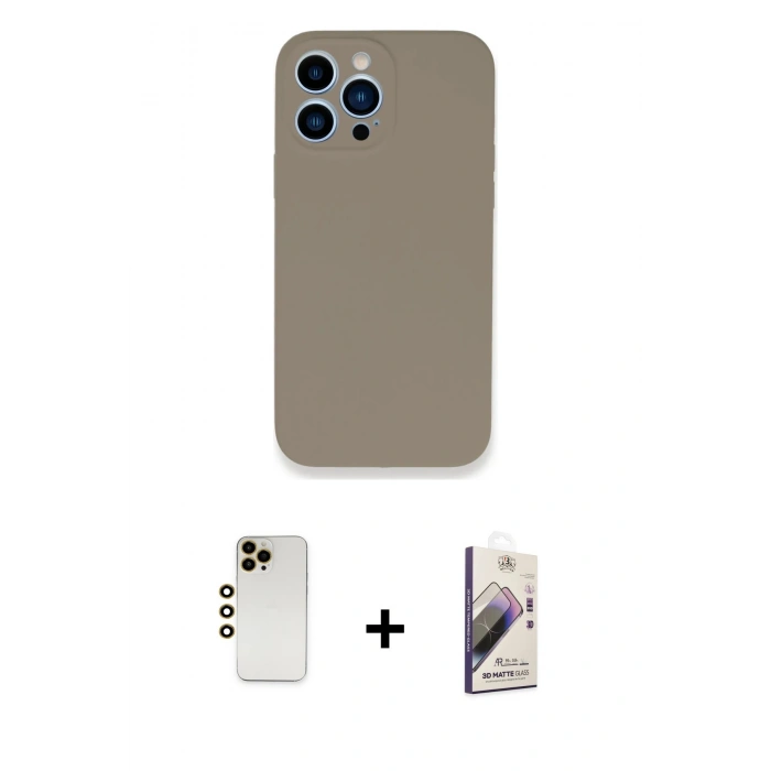 MARSİLYAN™- iPhone 13 Pro Max Kılıf Zirve Modern Özel Seri - Siyah Bilvis 3D Mat Cam Ekran Koruyucu + Shine Kamera Lens - GD