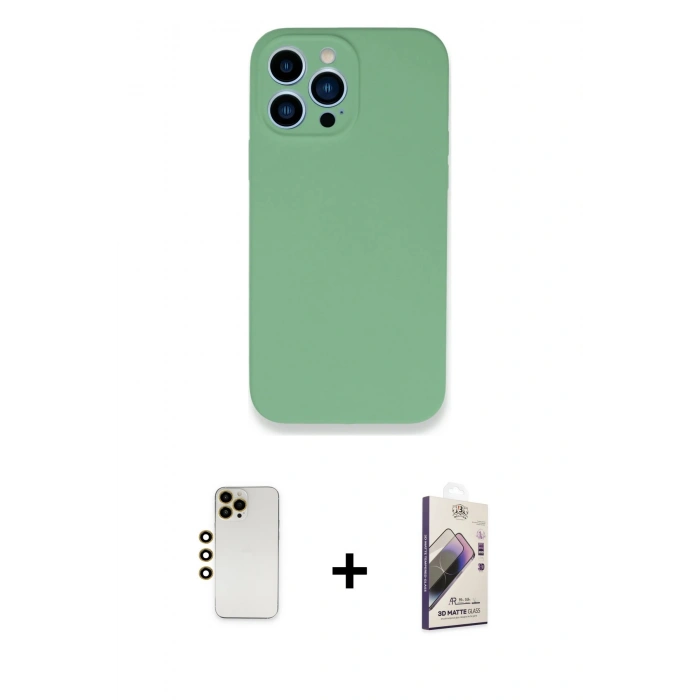 MARSİLYAN™- iPhone 13 Pro Max Kılıf Zirve Modern Özel Seri - Siyah Bilvis 3D Mat Cam Ekran Koruyucu + Shine Kamera Lens - GD