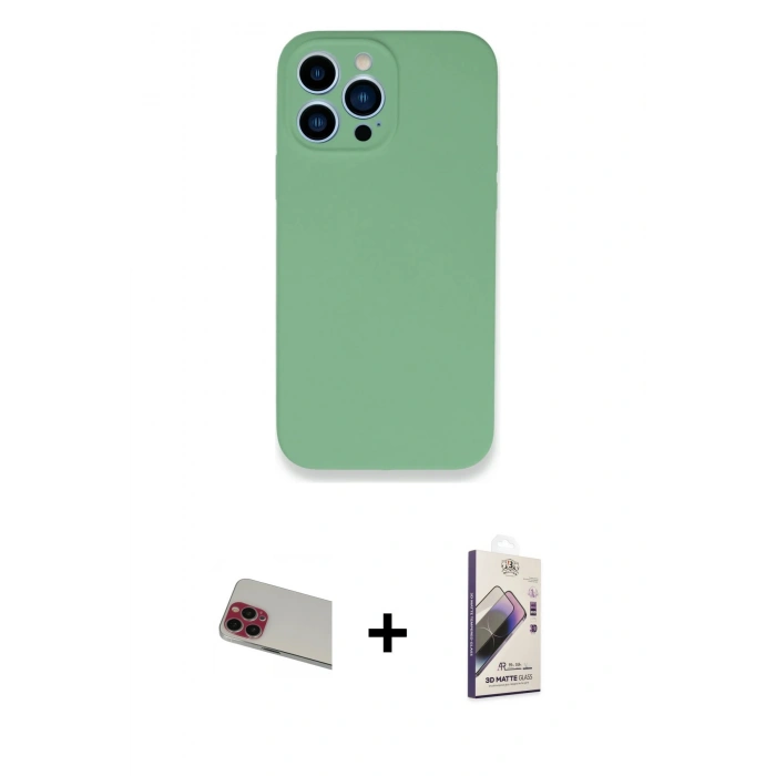 MARSİLYAN™- iPhone 13 Pro Max Kılıf Zirve Modern Özel Seri - Siyah Bilvis 3D Mat Cam Ekran Koruyucu + Rainbow Kamera Lens Koruma Cam - KI
