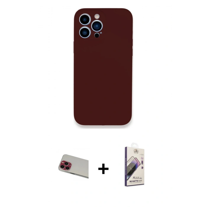 MARSİLYAN™- iPhone 13 Pro Max Kılıf Zirve Modern Özel Seri - Siyah Bilvis 3D Mat Cam Ekran Koruyucu + Rainbow Kamera Lens Koruma Cam - KI