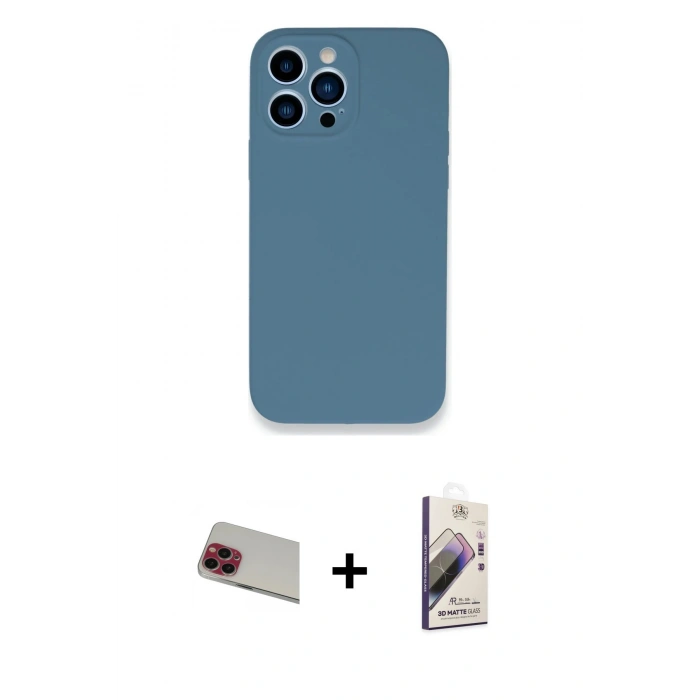 MARSİLYAN™- iPhone 13 Pro Max Kılıf Zirve Modern Özel Seri - Siyah Bilvis 3D Mat Cam Ekran Koruyucu + Rainbow Kamera Lens Koruma Cam - KI
