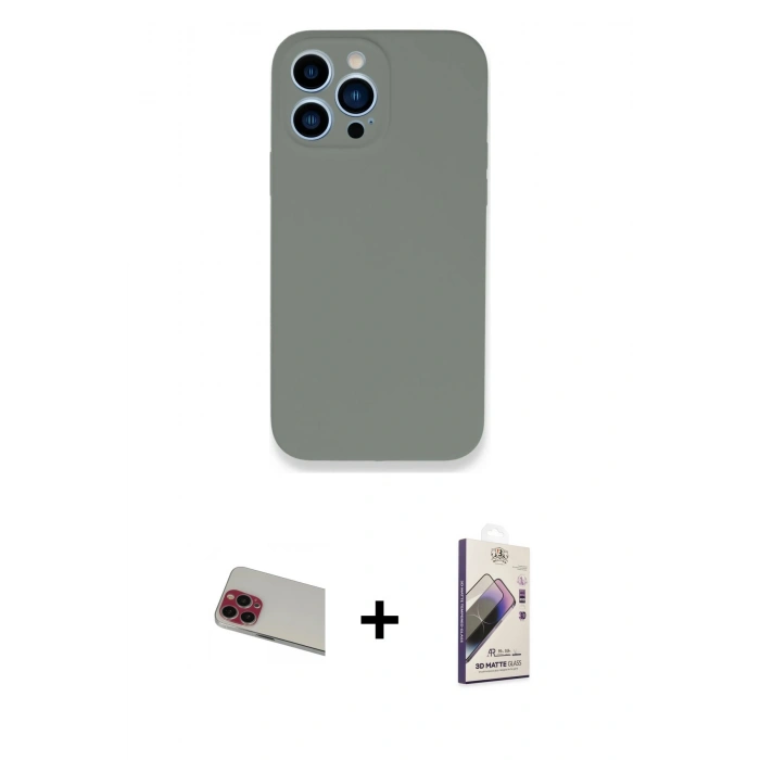 MARSİLYAN™- iPhone 13 Pro Max Kılıf Zirve Modern Özel Seri - Siyah Bilvis 3D Mat Cam Ekran Koruyucu + Rainbow Kamera Lens Koruma Cam - KI