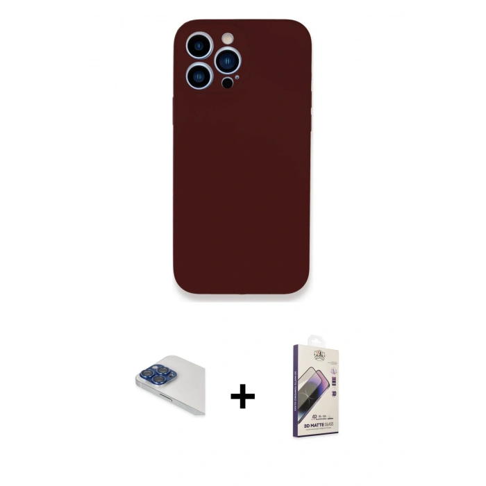 MARSİLYAN™- iPhone 13 Pro Max Kılıf Zirve Modern Özel Seri - Siyah Bilvis 3D Mat Cam Ekran Koruyucu + Pers Alüminyum Kamera Lens - LT
