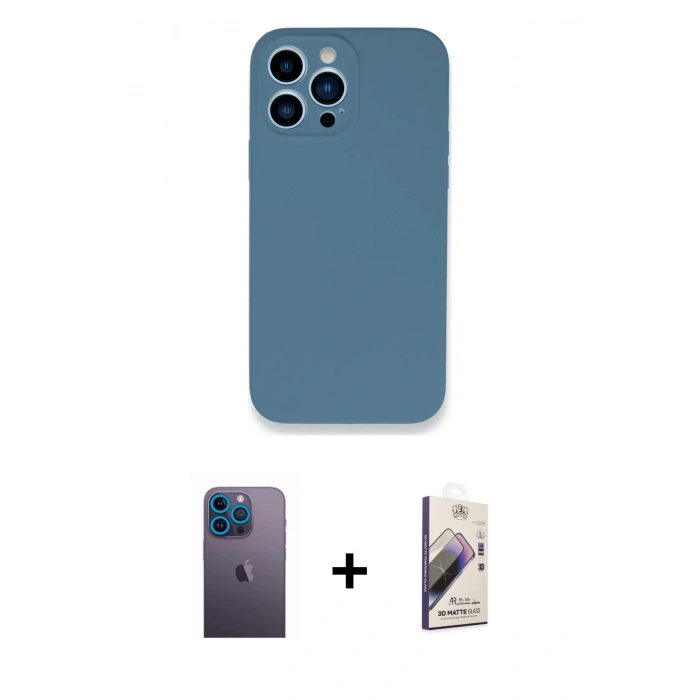 MARSİLYAN™- iPhone 13 Pro Max Kılıf Zirve Modern Özel Seri - Siyah Bilvis 3D Mat Cam Ekran Koruyucu + Neon Fosforlu Kamera Lens - MI
