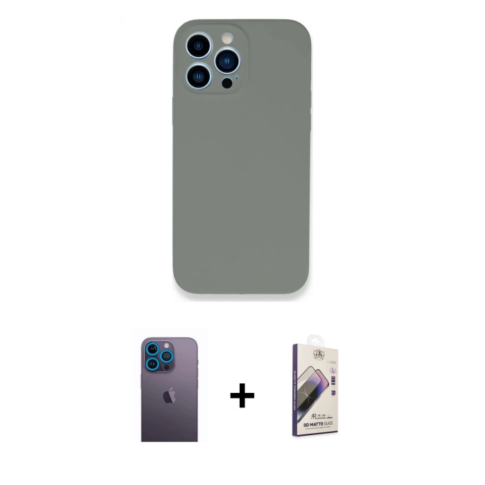 MARSİLYAN™- iPhone 13 Pro Max Kılıf Zirve Modern Özel Seri - Siyah Bilvis 3D Mat Cam Ekran Koruyucu + Neon Fosforlu Kamera Lens - MI