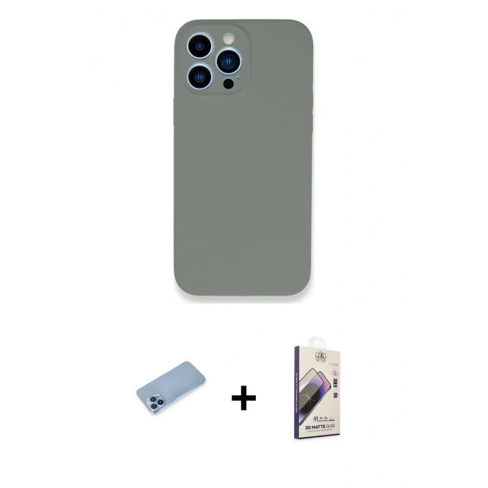 MARSİLYAN™- iPhone 13 Pro Max Kılıf Zirve Modern Özel Seri - Siyah Bilvis 3D Mat Cam Ekran Koruyucu + Shine Kamera Lens Koruma Cam - MI