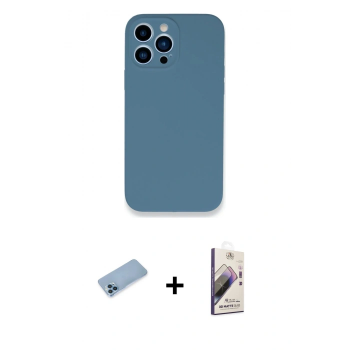 MARSİLYAN™- iPhone 13 Pro Max Kılıf Zirve Modern Özel Seri - Siyah Bilvis 3D Mat Cam Ekran Koruyucu + Shine Kamera Lens Koruma Cam - MI