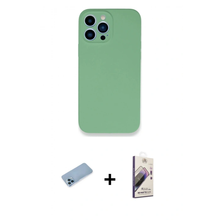 MARSİLYAN™- iPhone 13 Pro Max Kılıf Zirve Modern Özel Seri - Siyah Bilvis 3D Mat Cam Ekran Koruyucu + Shine Kamera Lens Koruma Cam - MI