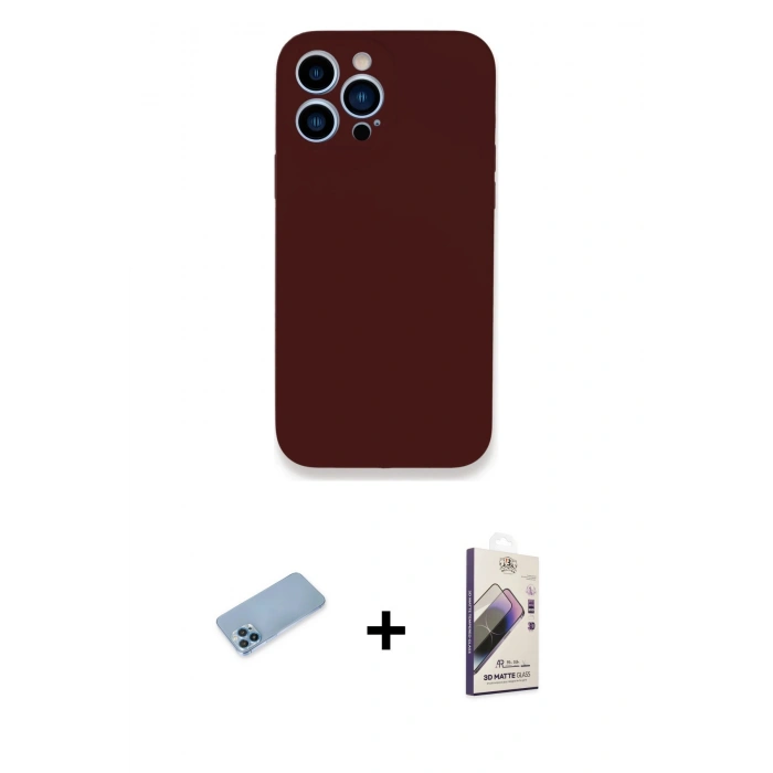MARSİLYAN™- iPhone 13 Pro Max Kılıf Zirve Modern Özel Seri - Siyah Bilvis 3D Mat Cam Ekran Koruyucu + Shine Kamera Lens Koruma Cam - MI