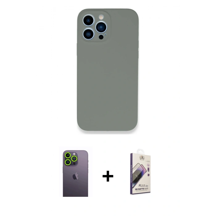 MARSİLYAN™- iPhone 13 Pro Max Kılıf Zirve Modern Özel Seri - Siyah Bilvis 3D Mat Cam Ekran Koruyucu + Neon Fosforlu Kamera Lens - YL