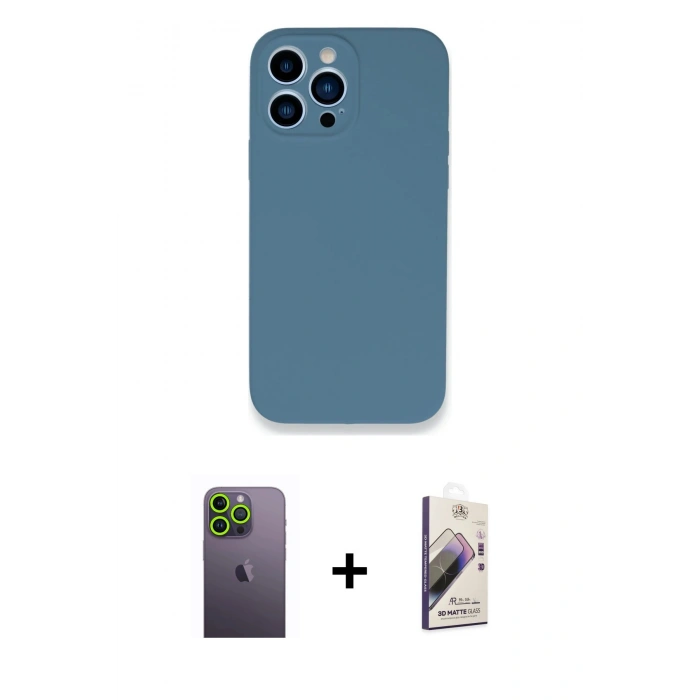 MARSİLYAN™- iPhone 13 Pro Max Kılıf Zirve Modern Özel Seri - Siyah Bilvis 3D Mat Cam Ekran Koruyucu + Neon Fosforlu Kamera Lens - YL