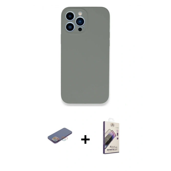 MARSİLYAN™- iPhone 13 Pro Max Kılıf Zirve Modern Özel Seri - Siyah Bilvis 3D Mat Cam Ekran Koruyucu + Renkli Kamera Lens Koruma Cam - PE