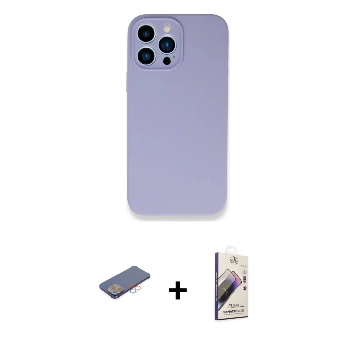 MARSİLYAN™- iPhone 13 Pro Max Kılıf Zirve Modern Özel Seri - Siyah Bilvis 3D Mat Cam Ekran Koruyucu + Renkli Kamera Lens Koruma Cam - PE