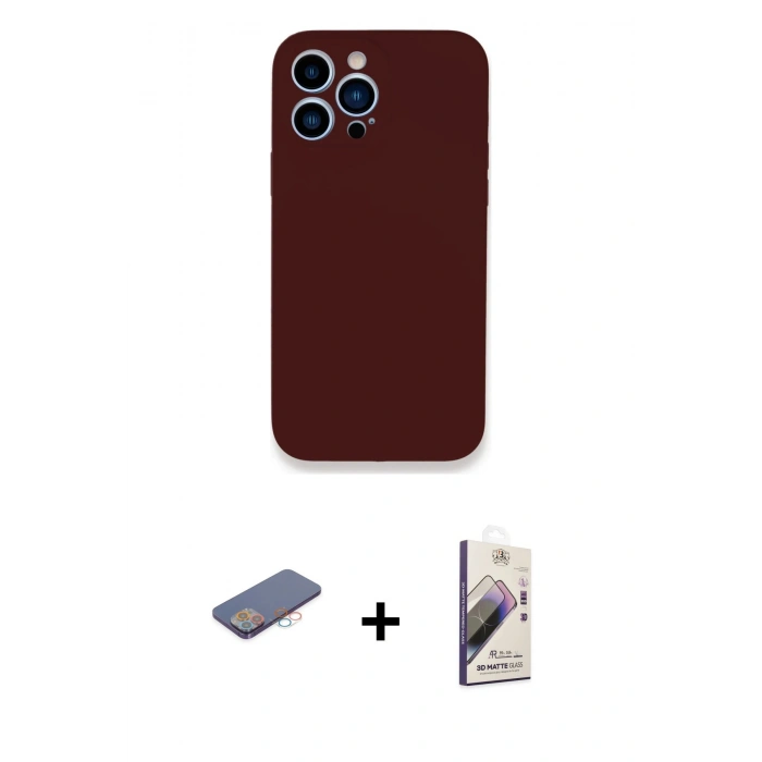 MARSİLYAN™- iPhone 13 Pro Max Kılıf Zirve Modern Özel Seri - Siyah Bilvis 3D Mat Cam Ekran Koruyucu + Renkli Kamera Lens Koruma Cam - PE