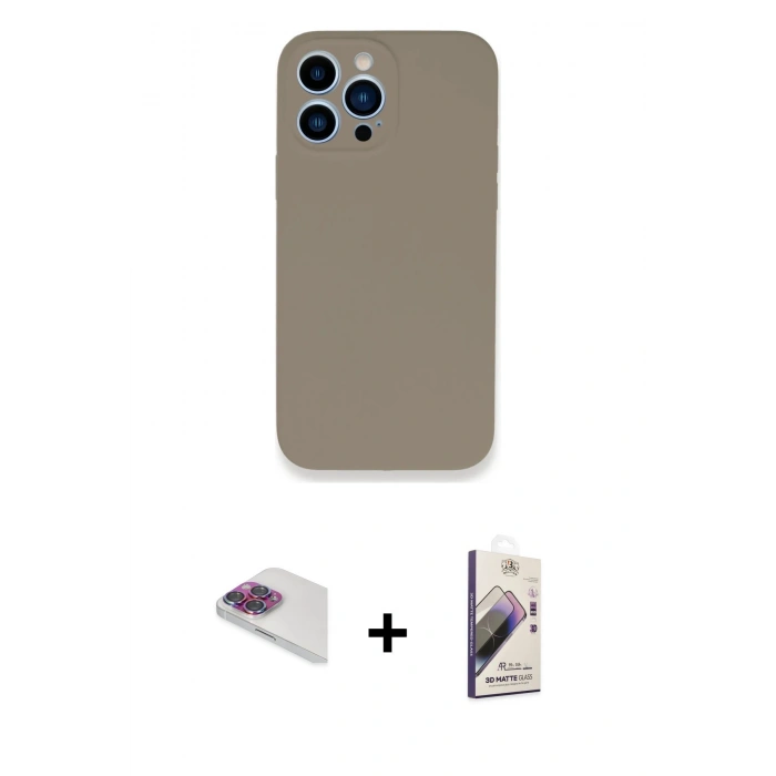 MARSİLYAN™- iPhone 13 Pro Max Kılıf Zirve Modern Özel Seri - Siyah Bilvis 3D Mat Cam Ekran Koruyucu + Pers Alüminyum Kamera Lens - GI