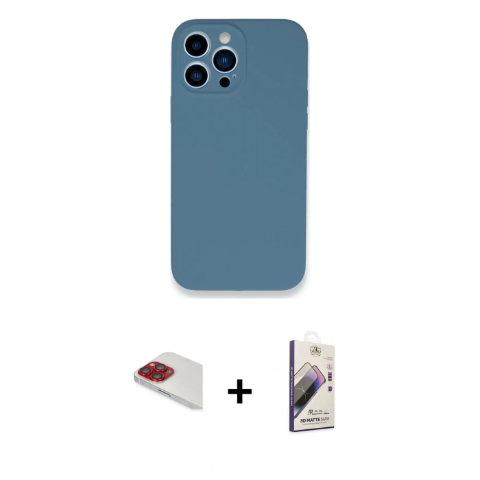 MARSİLYAN™- iPhone 13 Pro Max Kılıf Zirve Modern Özel Seri - Siyah Bilvis 3D Mat Cam Ekran Koruyucu + Pers Alüminyum Kamera Lens - KI