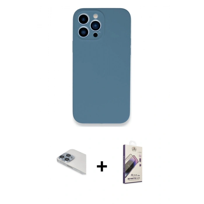 MARSİLYAN™- iPhone 13 Pro Max Kılıf Zirve Modern Özel Seri - Siyah Bilvis 3D Mat Cam Ekran Koruyucu + Pers Alüminyum Kamera Lens - SABE