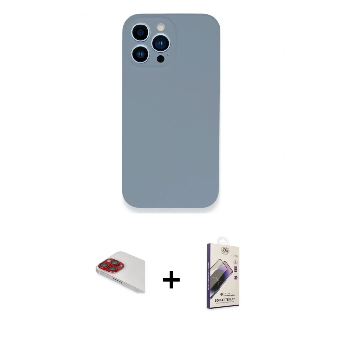 MARSİLYAN™- iPhone 13 Pro Max Kılıf Zirve Modern Özel Seri - Siyah Bilvis 3D Mat Cam Ekran Koruyucu + Pers Alüminyum Kamera Lens - KI