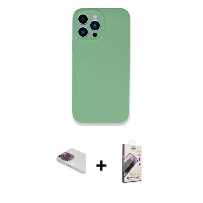 MARSİLYAN™- iPhone 13 Pro Max Kılıf Zirve Modern Özel Seri - Siyah Bilvis 3D Mat Cam Ekran Koruyucu + Pers Alüminyum Kamera Lens - GI