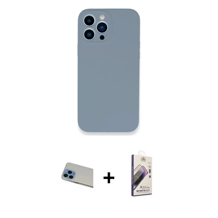 MARSİLYAN™- iPhone 13 Pro Max Kılıf Zirve Modern Özel Seri - Siyah Bilvis 3D Mat Cam Ekran Koruyucu + Rainbow Kamera Lens Koruma Cam - MI