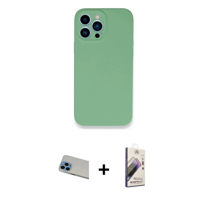 MARSİLYAN™- iPhone 13 Pro Max Kılıf Zirve Modern Özel Seri - Siyah Bilvis 3D Mat Cam Ekran Koruyucu + Rainbow Kamera Lens Koruma Cam - MI