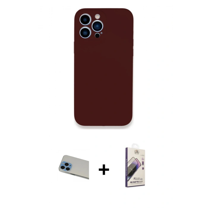 MARSİLYAN™- iPhone 13 Pro Max Kılıf Zirve Modern Özel Seri - Siyah Bilvis 3D Mat Cam Ekran Koruyucu + Rainbow Kamera Lens Koruma Cam - MI