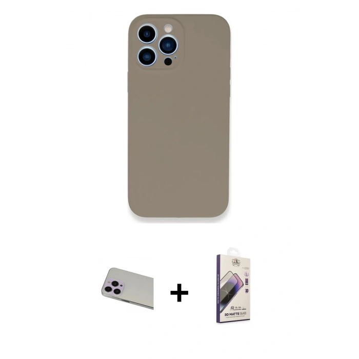 MARSİLYAN™- iPhone 13 Pro Max Kılıf Zirve Modern Özel Seri - Siyah Bilvis 3D Mat Cam Ekran Koruyucu + Rainbow Kamera Lens Koruma Cam - MR