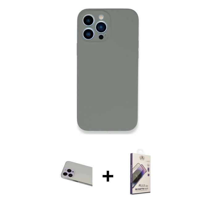 MARSİLYAN™- iPhone 13 Pro Max Kılıf Zirve Modern Özel Seri - Siyah Bilvis 3D Mat Cam Ekran Koruyucu + Rainbow Kamera Lens Koruma Cam - MR