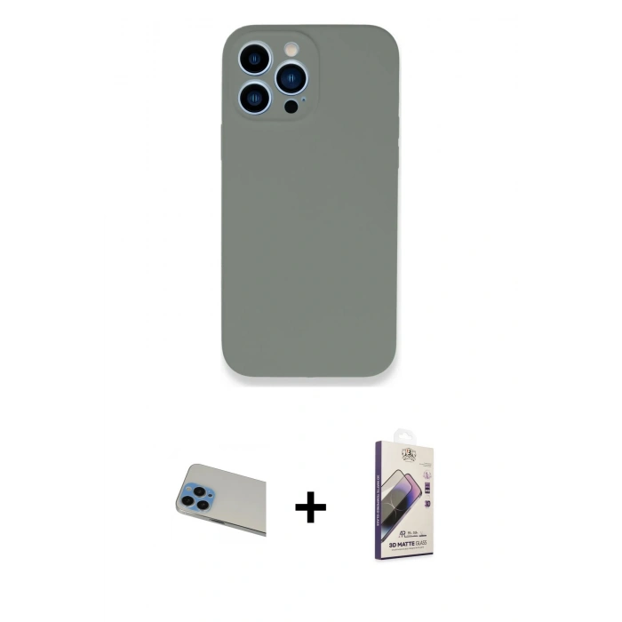 MARSİLYAN™- iPhone 13 Pro Max Kılıf Zirve Modern Özel Seri - Siyah Bilvis 3D Mat Cam Ekran Koruyucu + Rainbow Kamera Lens Koruma Cam - MI