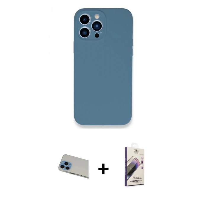 MARSİLYAN™- iPhone 13 Pro Max Kılıf Zirve Modern Özel Seri - Siyah Bilvis 3D Mat Cam Ekran Koruyucu + Rainbow Kamera Lens Koruma Cam - MI