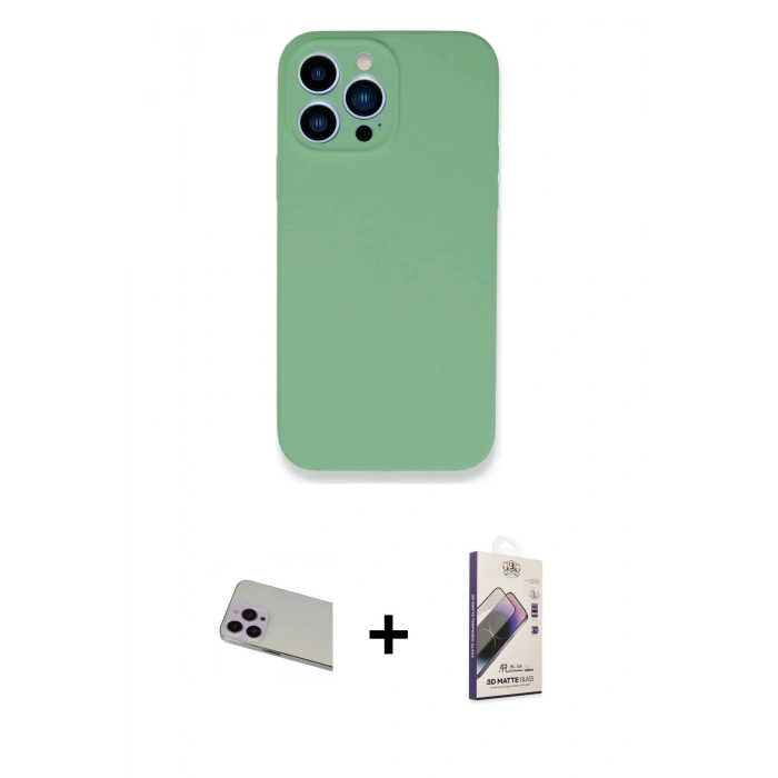 MARSİLYAN™- iPhone 13 Pro Max Kılıf Zirve Modern Özel Seri - Siyah Bilvis 3D Mat Cam Ekran Koruyucu + Rainbow Kamera Lens Koruma Cam - MR