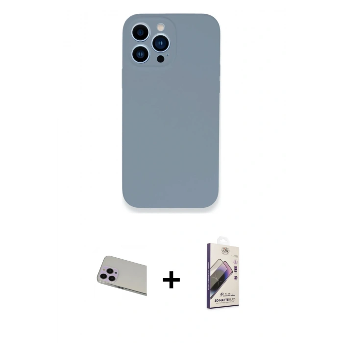 MARSİLYAN™- iPhone 13 Pro Max Kılıf Zirve Modern Özel Seri - Siyah Bilvis 3D Mat Cam Ekran Koruyucu + Rainbow Kamera Lens Koruma Cam - MR
