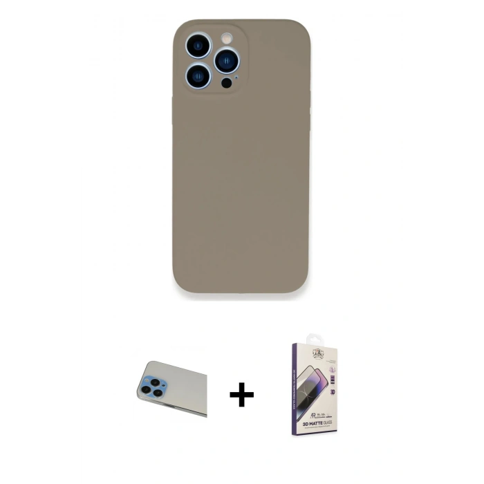 MARSİLYAN™- iPhone 13 Pro Max Kılıf Zirve Modern Özel Seri - Siyah Bilvis 3D Mat Cam Ekran Koruyucu + Rainbow Kamera Lens Koruma Cam - MI
