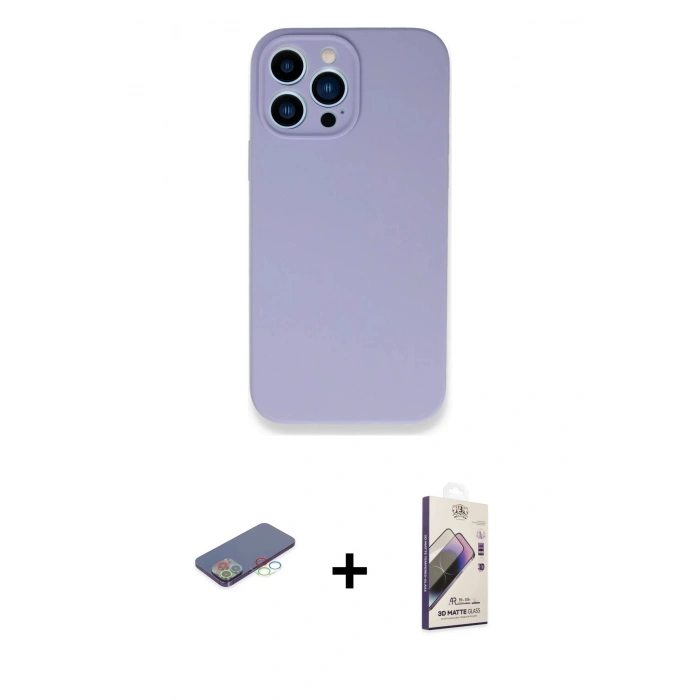 MARSİLYAN™- iPhone 13 Pro Max Kılıf Zirve Modern Özel Seri - Siyah Bilvis 3D Mat Cam Ekran Koruyucu + Renkli Kamera Lens Koruma Cam - MI