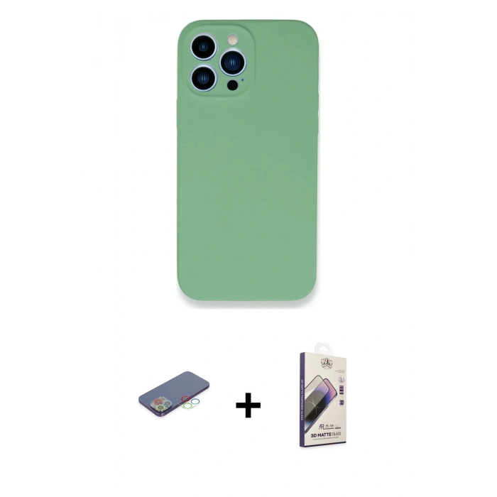 MARSİLYAN™- iPhone 13 Pro Max Kılıf Zirve Modern Özel Seri - Siyah Bilvis 3D Mat Cam Ekran Koruyucu + Renkli Kamera Lens Koruma Cam - MI