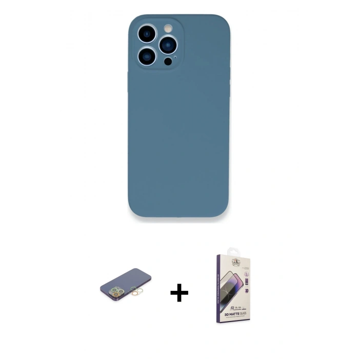 MARSİLYAN™- iPhone 13 Pro Max Kılıf Zirve Modern Özel Seri - Siyah Bilvis 3D Mat Cam Ekran Koruyucu + Renkli Kamera Lens Koruma Cam - SI