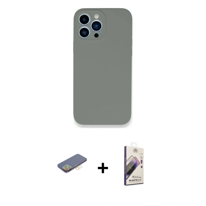 MARSİLYAN™- iPhone 13 Pro Max Kılıf Zirve Modern Özel Seri - Siyah Bilvis 3D Mat Cam Ekran Koruyucu + Renkli Kamera Lens Koruma Cam - SI