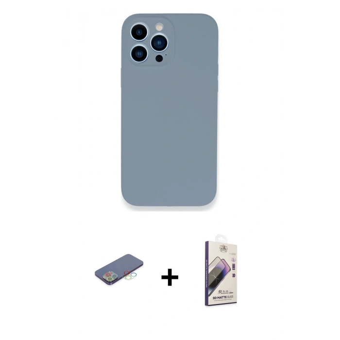 MARSİLYAN™- iPhone 13 Pro Max Kılıf Zirve Modern Özel Seri - Siyah Bilvis 3D Mat Cam Ekran Koruyucu + Renkli Kamera Lens Koruma Cam - MI