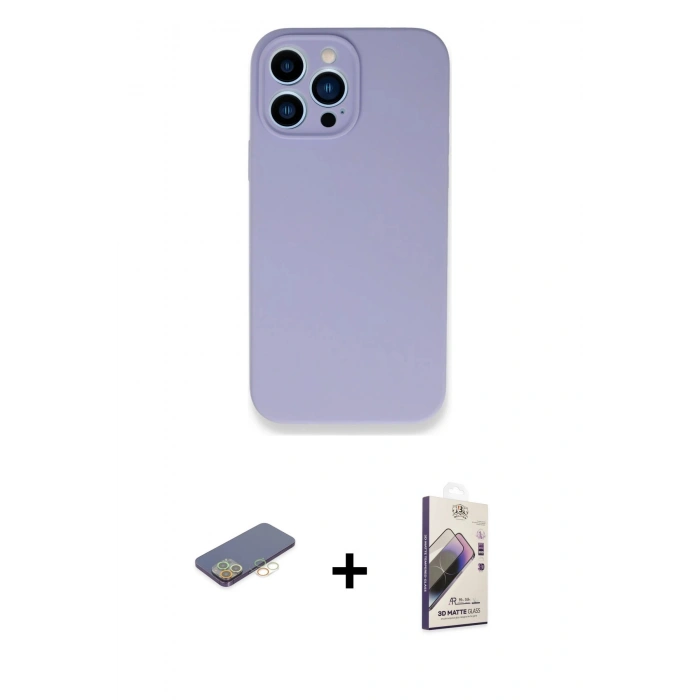 MARSİLYAN™- iPhone 13 Pro Max Kılıf Zirve Modern Özel Seri - Siyah Bilvis 3D Mat Cam Ekran Koruyucu + Renkli Kamera Lens Koruma Cam - SI