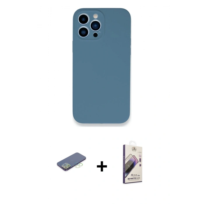 MARSİLYAN™- iPhone 13 Pro Max Kılıf Zirve Modern Özel Seri - Siyah Bilvis 3D Mat Cam Ekran Koruyucu + Renkli Kamera Lens Koruma Cam - YL