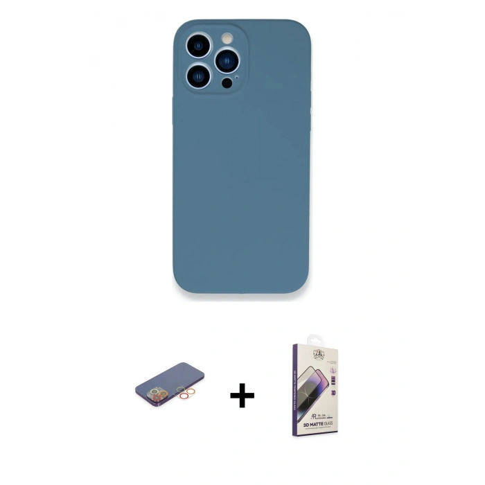 MARSİLYAN™- iPhone 13 Pro Max Kılıf Zirve Modern Özel Seri - Siyah Bilvis 3D Mat Cam Ekran Koruyucu + Renkli Kamera Lens Koruma Cam - TU