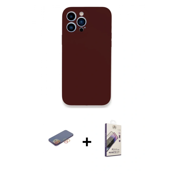 MARSİLYAN™- iPhone 13 Pro Max Kılıf Zirve Modern Özel Seri - Siyah Bilvis 3D Mat Cam Ekran Koruyucu + Renkli Kamera Lens Koruma Cam - TU