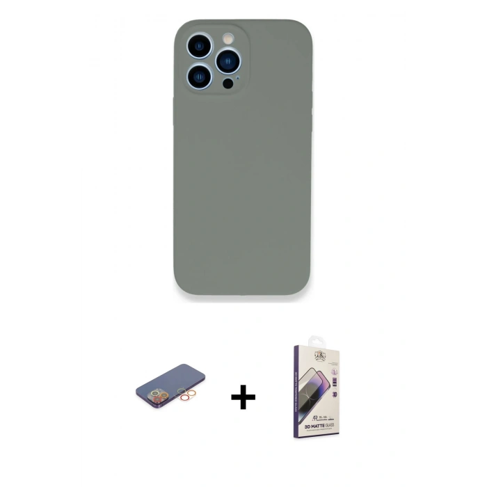 MARSİLYAN™- iPhone 13 Pro Max Kılıf Zirve Modern Özel Seri - Siyah Bilvis 3D Mat Cam Ekran Koruyucu + Renkli Kamera Lens Koruma Cam - TU