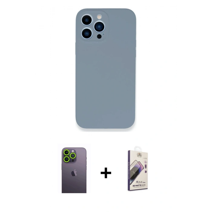 MARSİLYAN™- iPhone 13 Pro Max Kılıf Zirve Modern Özel Seri - Siyah Bilvis 3D Mat Cam Ekran Koruyucu + Yeşil Neon Fosforlu Kamera Lens