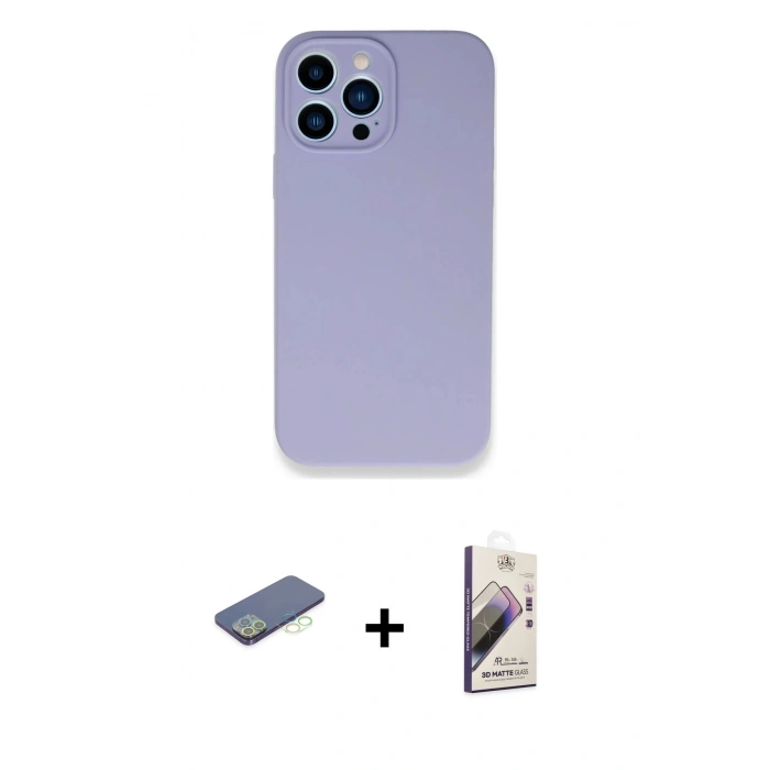 MARSİLYAN™- iPhone 13 Pro Max Kılıf Zirve Modern Özel Seri - Siyah Bilvis 3D Mat Cam Ekran Koruyucu + Renkli Kamera Lens Koruma Cam - YL