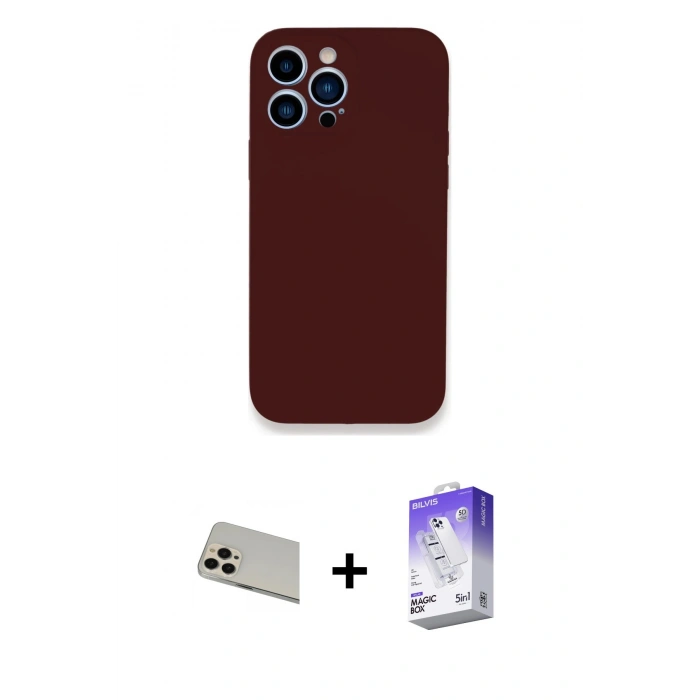 MARSİLYAN™- iPhone 13 Pro Max Kılıf Zirve Modern Özel Seri - Siyah Bilvis 5in1 3D Magic Cam Ekran Koruyucu + Rainbow Kamera Lens Koruma Cam - REGD