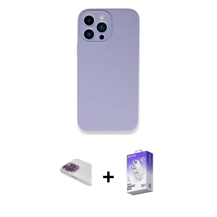 MARSİLYAN™- iPhone 13 Pro Max Kılıf Zirve Modern Özel Seri - Siyah Bilvis 5in1 3D Magic Cam Ekran Koruyucu + Pers Alüminyum Kamera Lens - GI