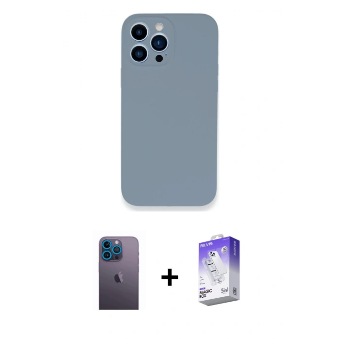 MARSİLYAN™- iPhone 13 Pro Max Kılıf Zirve Modern Özel Seri - Siyah Bilvis 5in1 3D Magic Cam Ekran Koruyucu + Neon Fosforlu Kamera Lens - MI