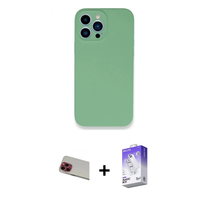 MARSİLYAN™- iPhone 13 Pro Max Kılıf Zirve Modern Özel Seri - Siyah Bilvis 5in1 3D Magic Cam Ekran Koruyucu + Rainbow Kamera Lens Koruma Cam - KI