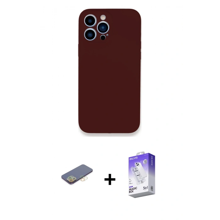 MARSİLYAN™- iPhone 13 Pro Max Kılıf Zirve Modern Özel Seri - Siyah Bilvis 5in1 3D Magic Cam Ekran Koruyucu + Renkli Kamera Lens Koruma Cam - SI